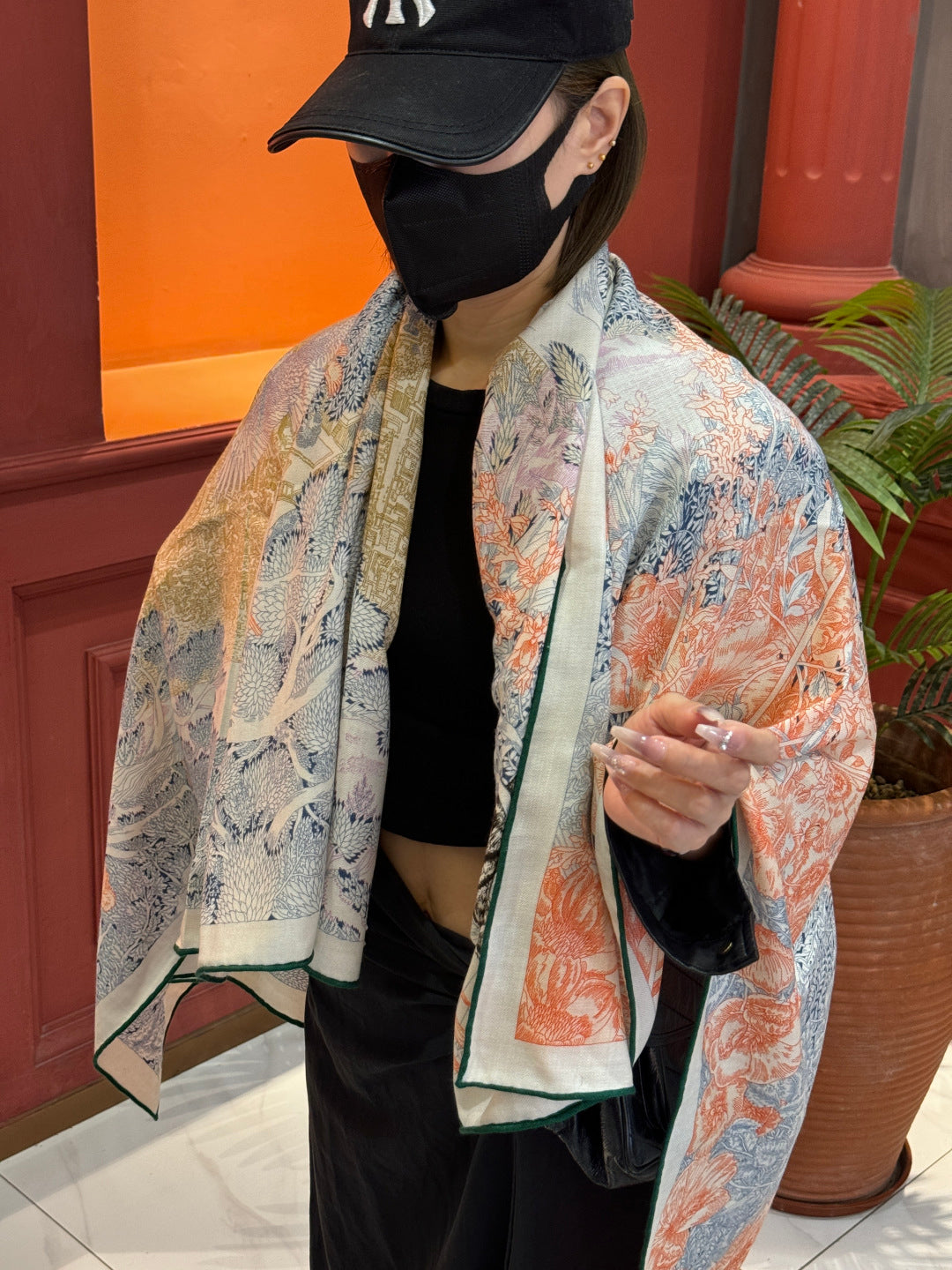 silver velvet elegant Shawl for women - product detail view