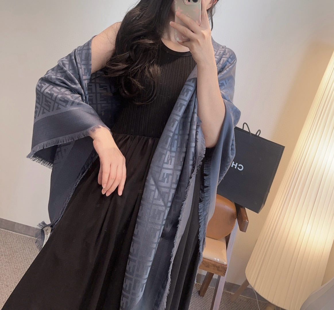 gold wool floral Shawl for women - product detail view