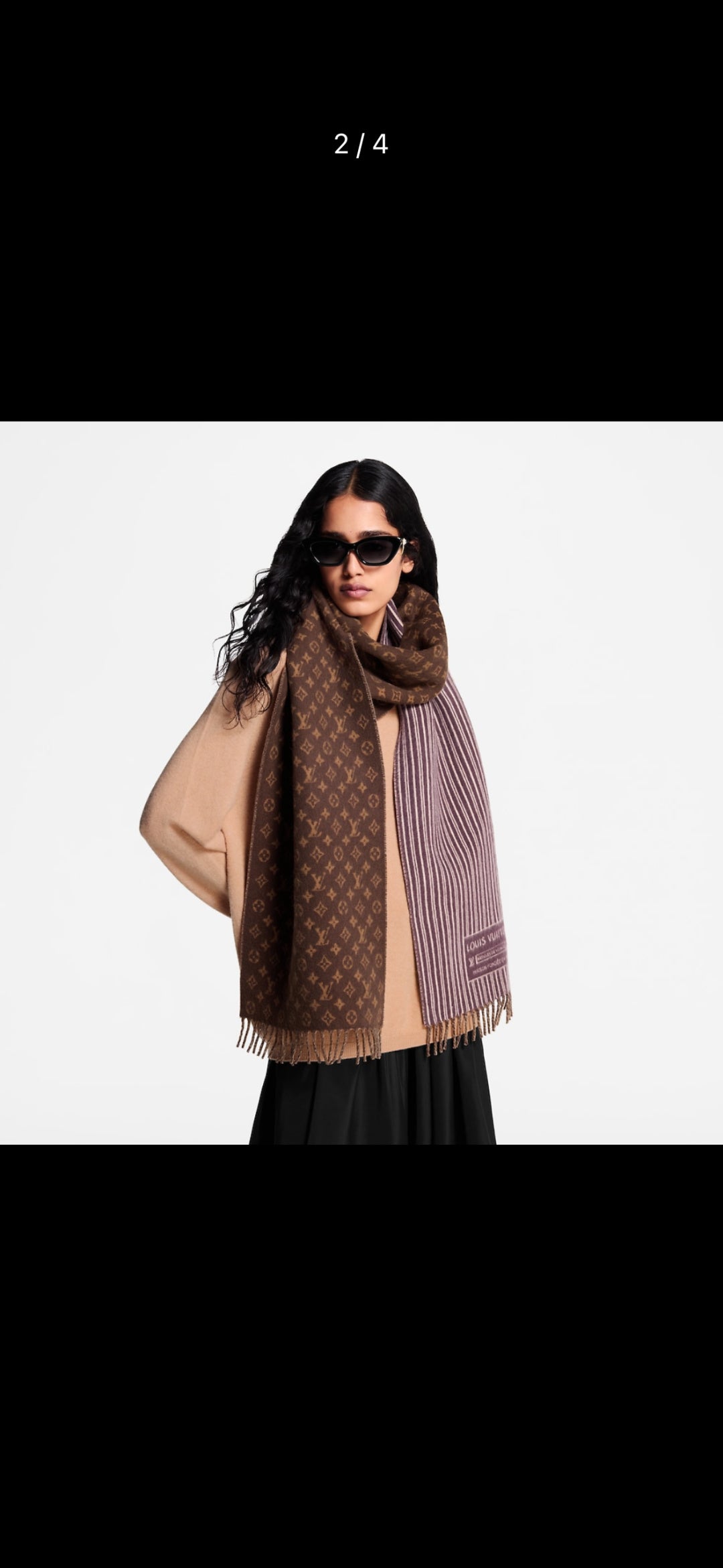 beige velvet tassel Scarf for women - product detail view