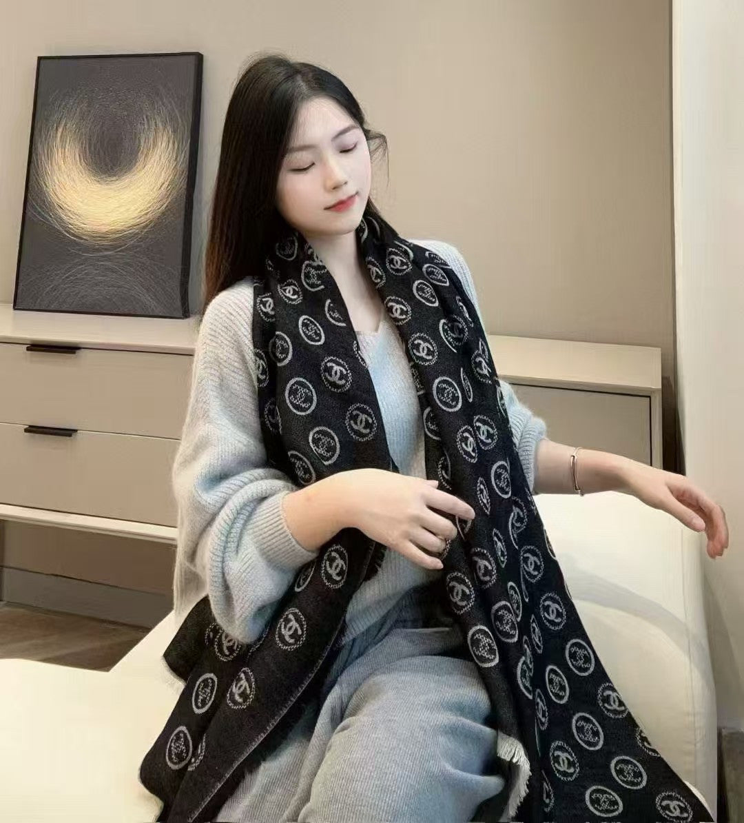 velvet double c Scarf for women - alternate angle view 2