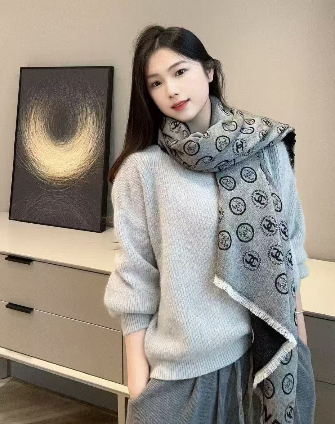 velvet double c Scarf for women - product detail view