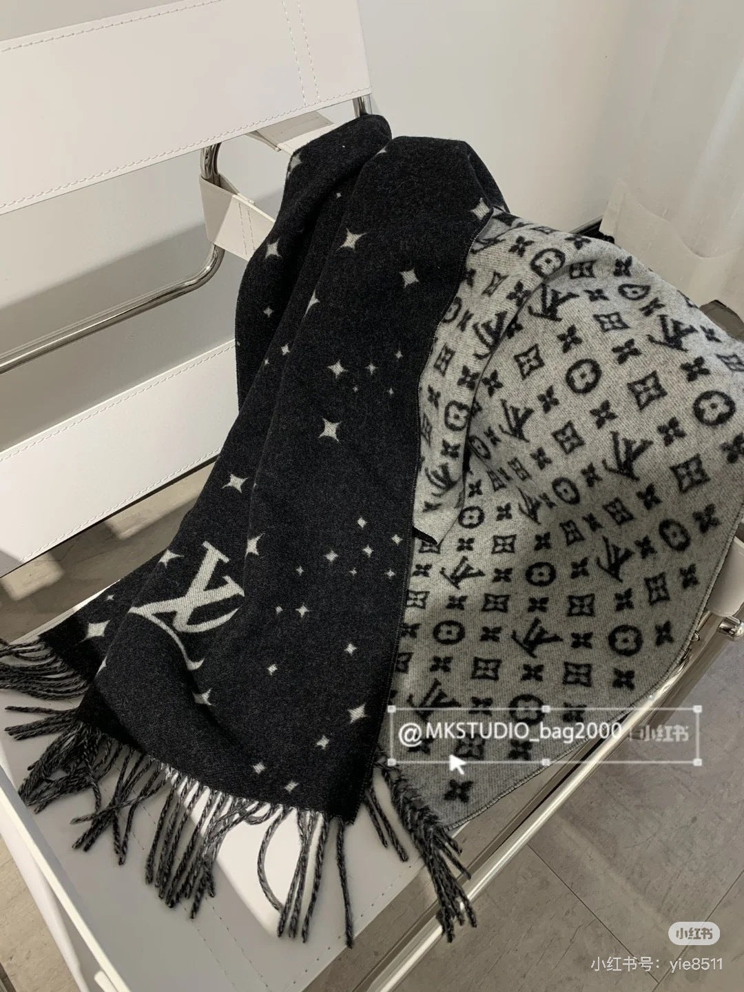 black and white velvet floral Shawl for women - alternate angle view 3