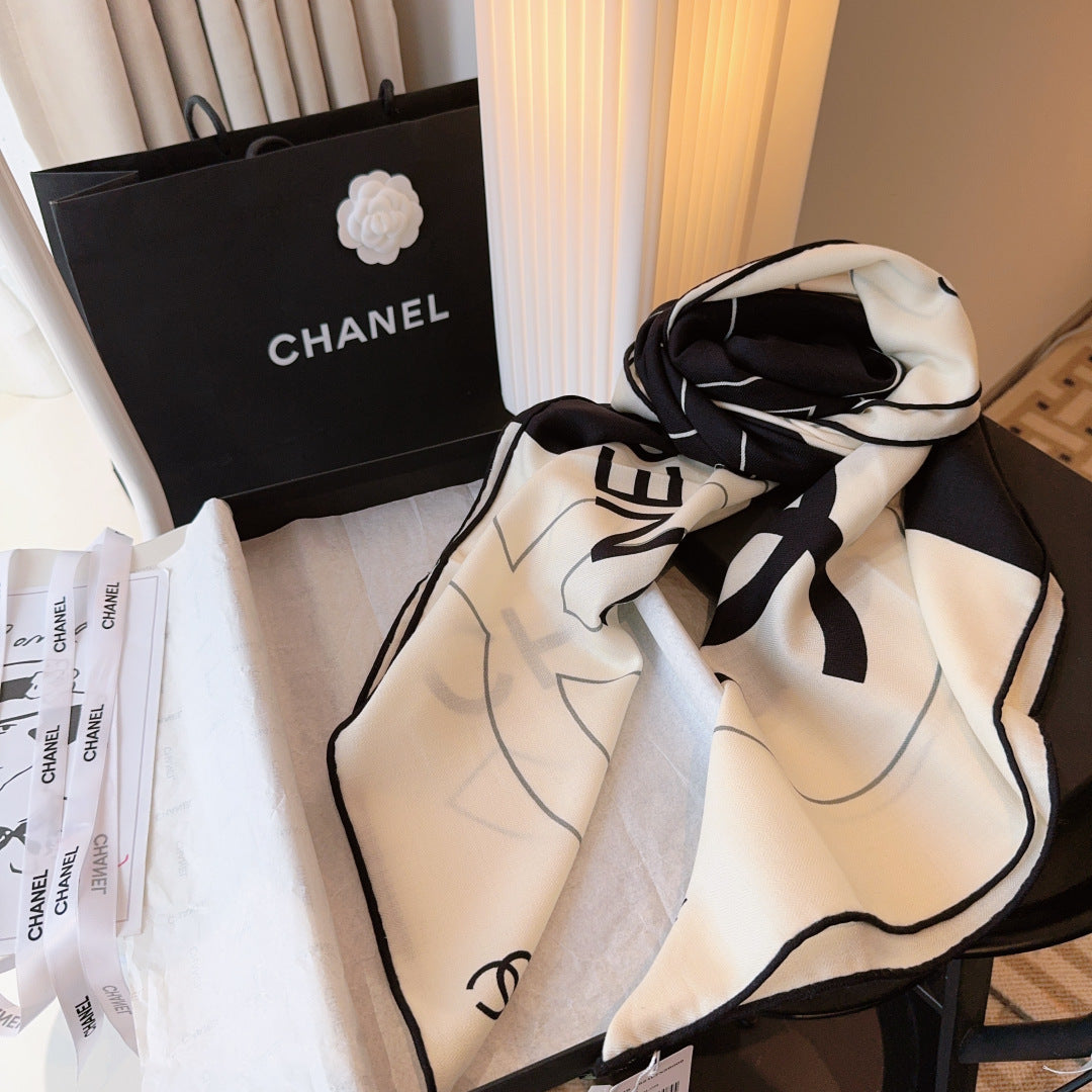 black and white velvet floral Silk Scarf for women - alternate angle view 7