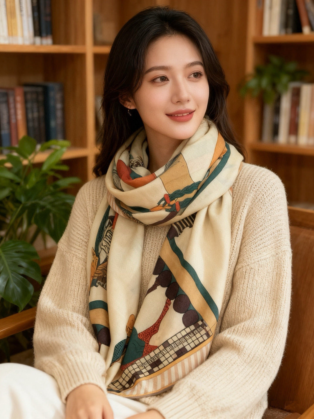 beige velvet unique Shawl for women - product detail view