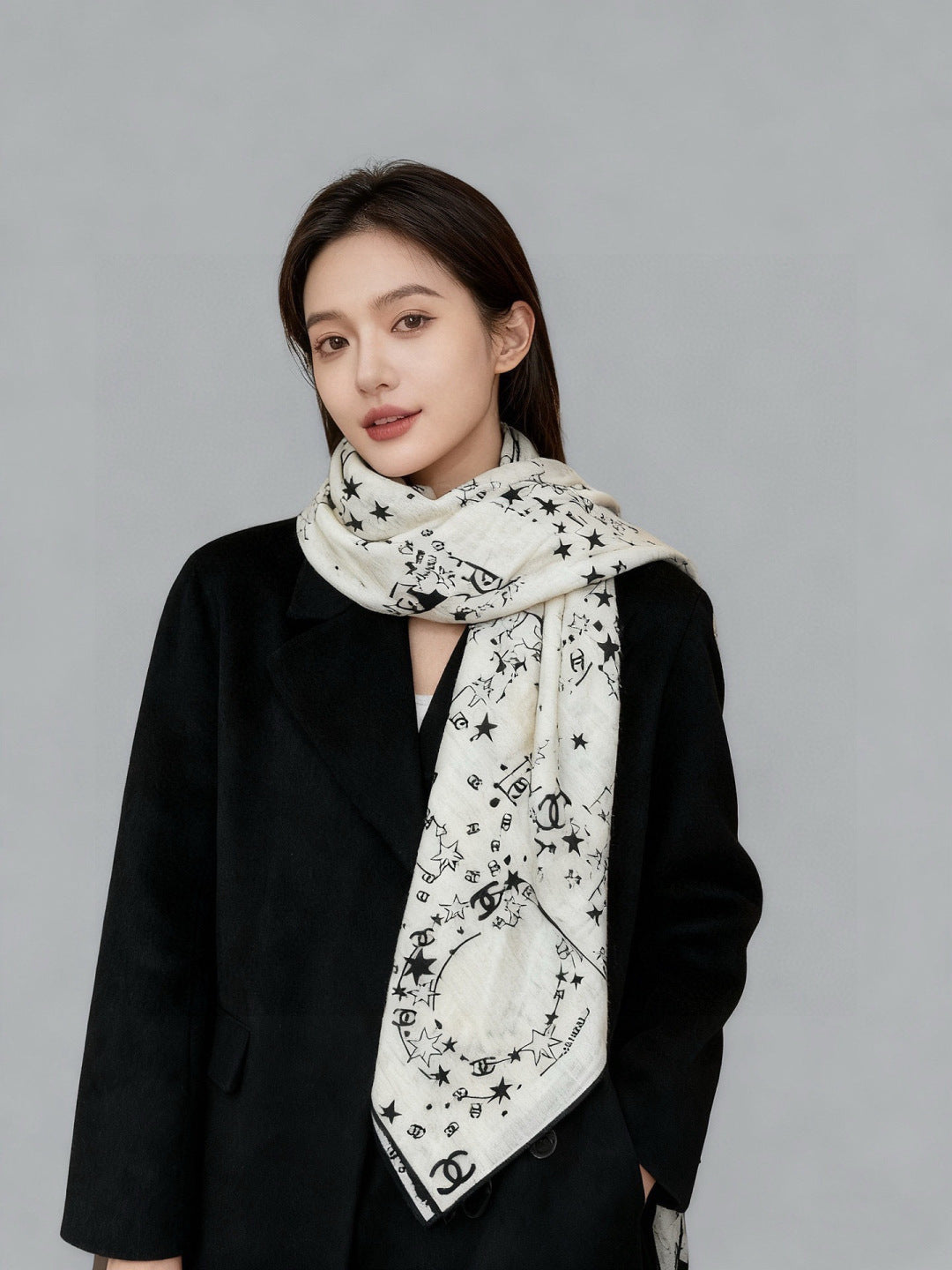 black and white velvet double c fashion accessory for women - alternate angle view 2