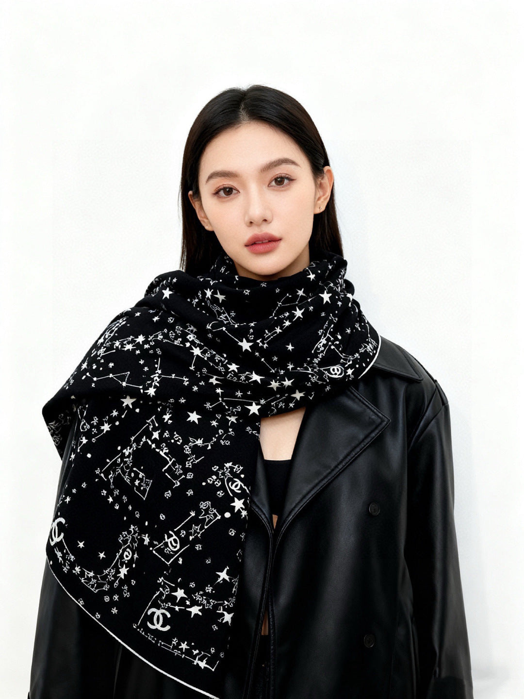 black and white velvet double c fashion accessory for women - alternate angle view 2