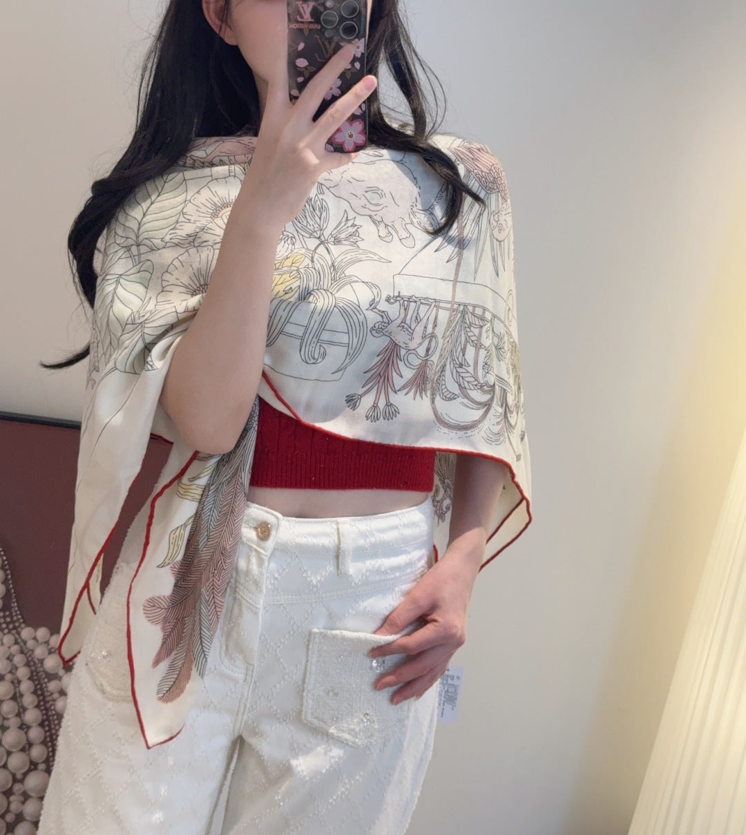 beige velvet handmade Shawl for women - alternate angle view 2