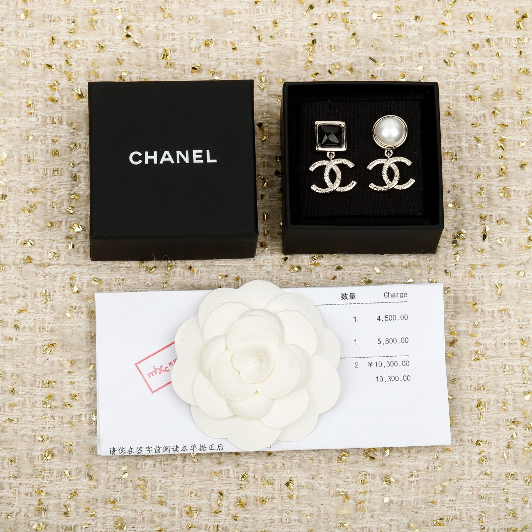 black and white enamel embossed Stud Earrings for women - alternate angle view 2