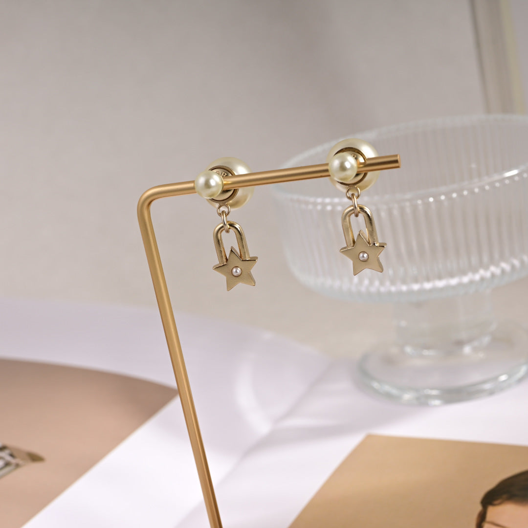 gold metal letter Drop Earrings for women - alternate angle view 6