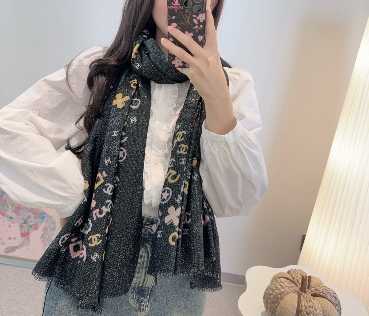 white velvet inlaid Shawl for women - product detail view