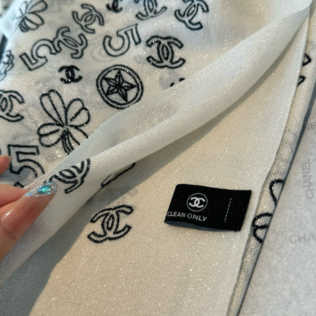 white velvet inlaid Shawl for women - alternate angle view 7