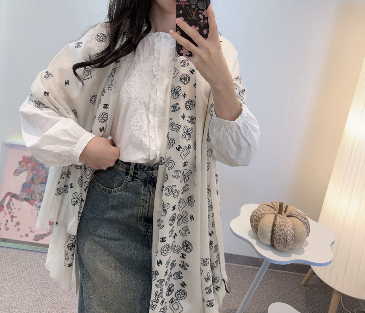 white velvet inlaid Shawl for women - product detail view
