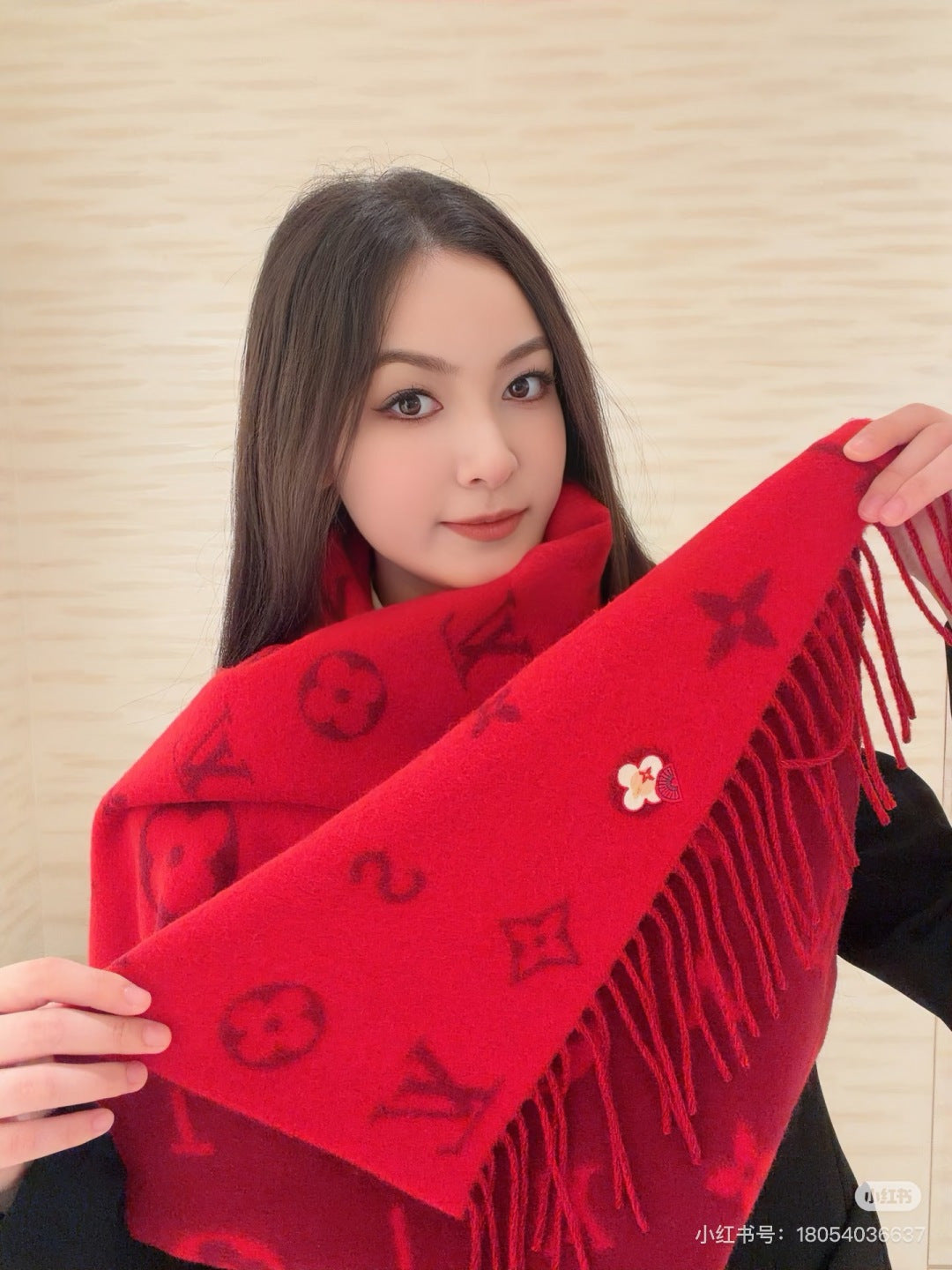 white velvet floral Scarf for women - alternate angle view 4
