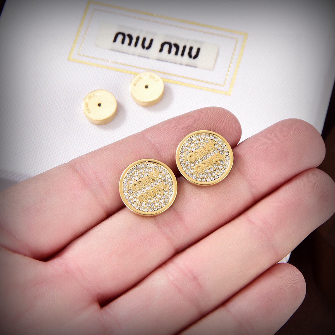 yellow brass letter Stud Earrings for women - alternate angle view 2