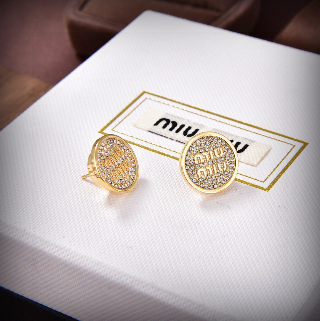 yellow brass letter Stud Earrings for women - alternate angle view 4