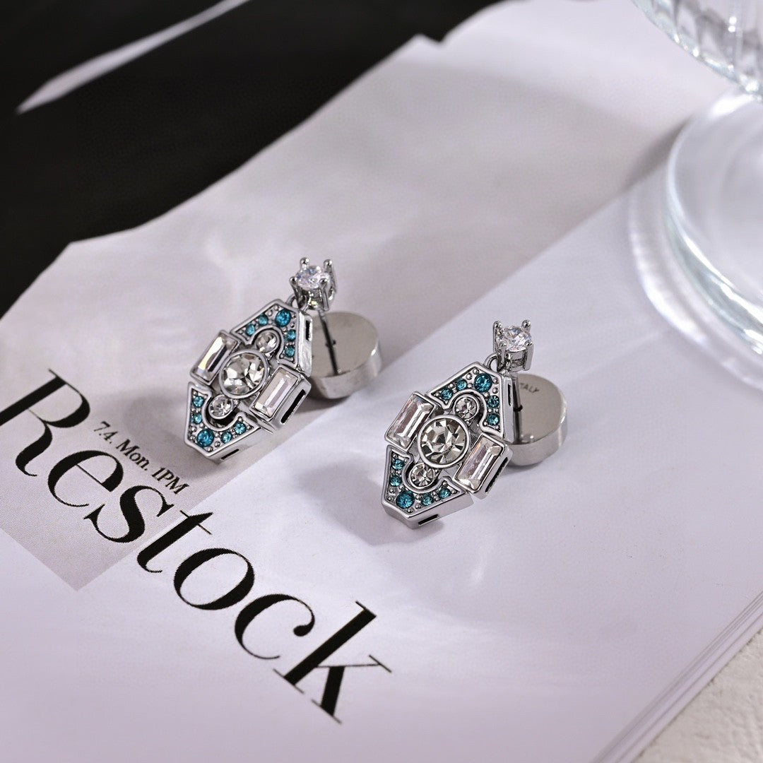 yellow brass letter Stud Earrings for women - alternate angle view 5