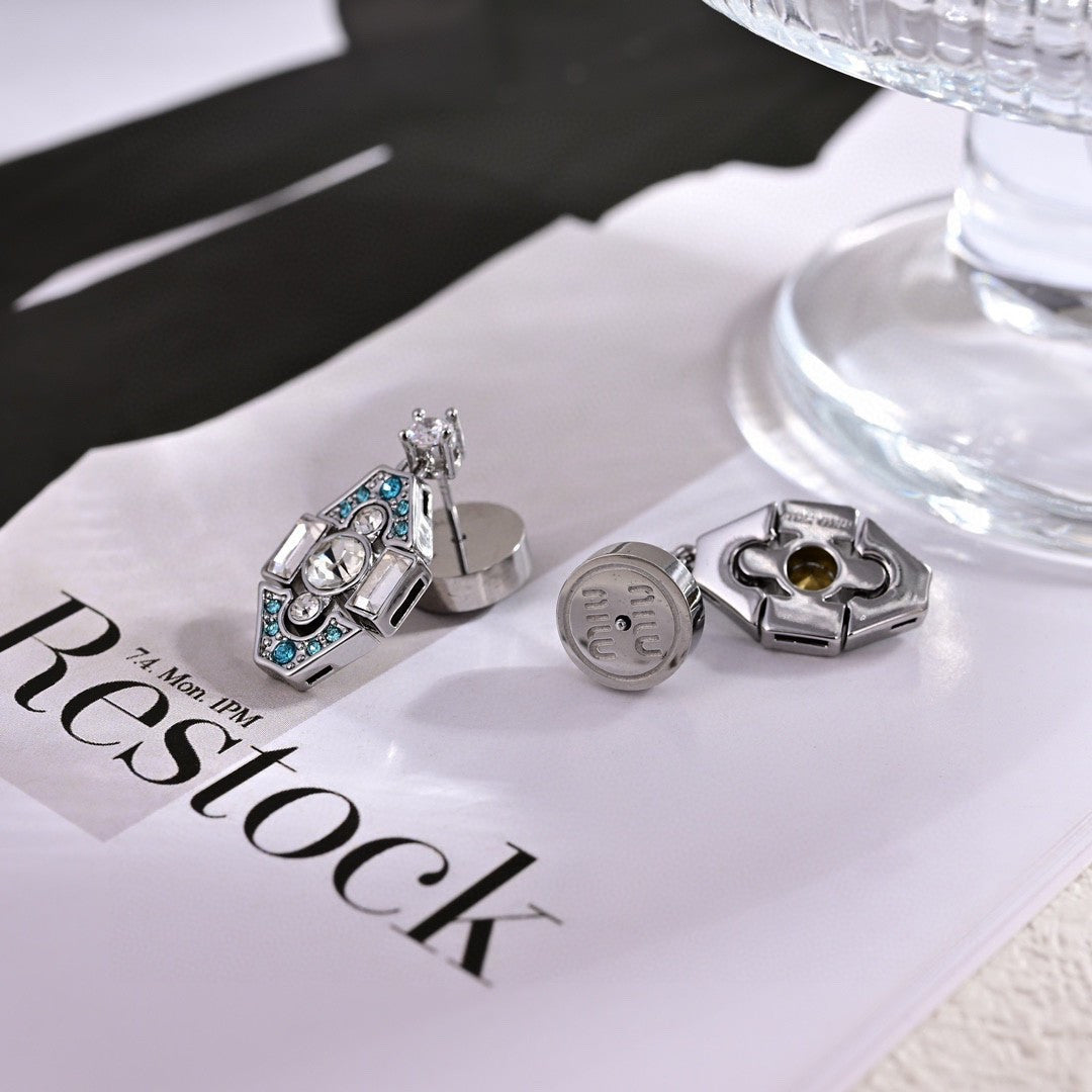 yellow brass letter Stud Earrings for women - product detail view