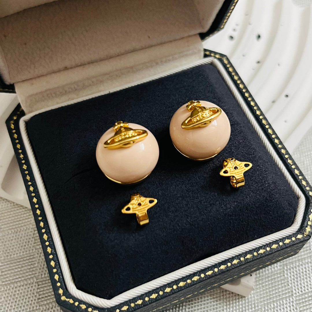 teal leather elegant Stud Earrings for women - alternate angle view 4