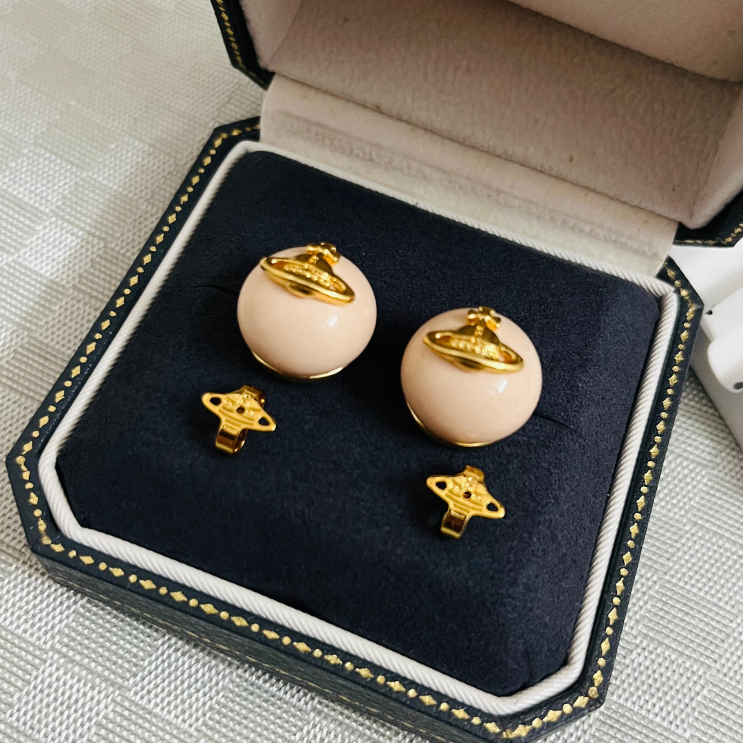 teal leather elegant Stud Earrings for women - alternate angle view 3