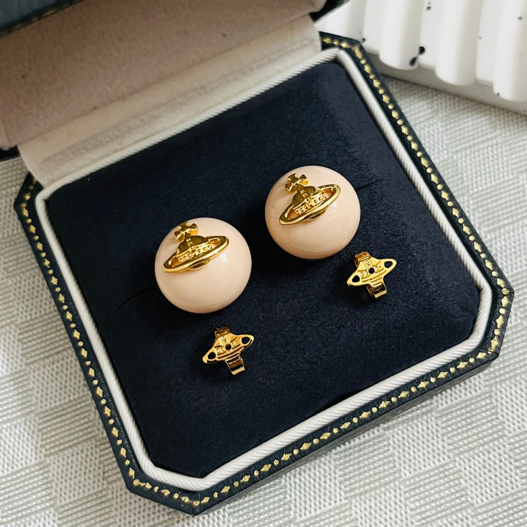 teal leather elegant Stud Earrings for women - product detail view