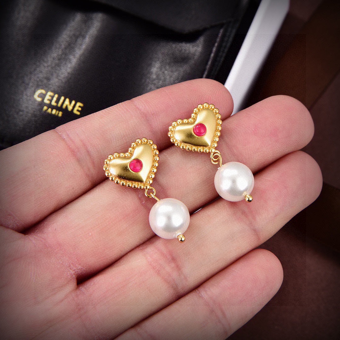 yellow brass heart Drop Earrings for women - product detail view