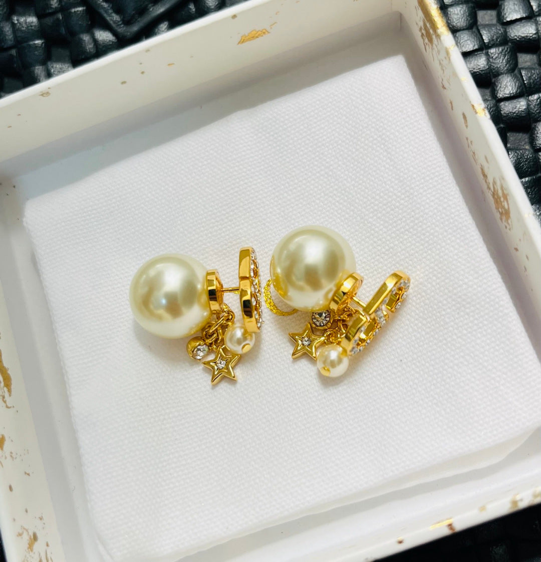 gold metal letter Drop Earrings for women - alternate angle view 2