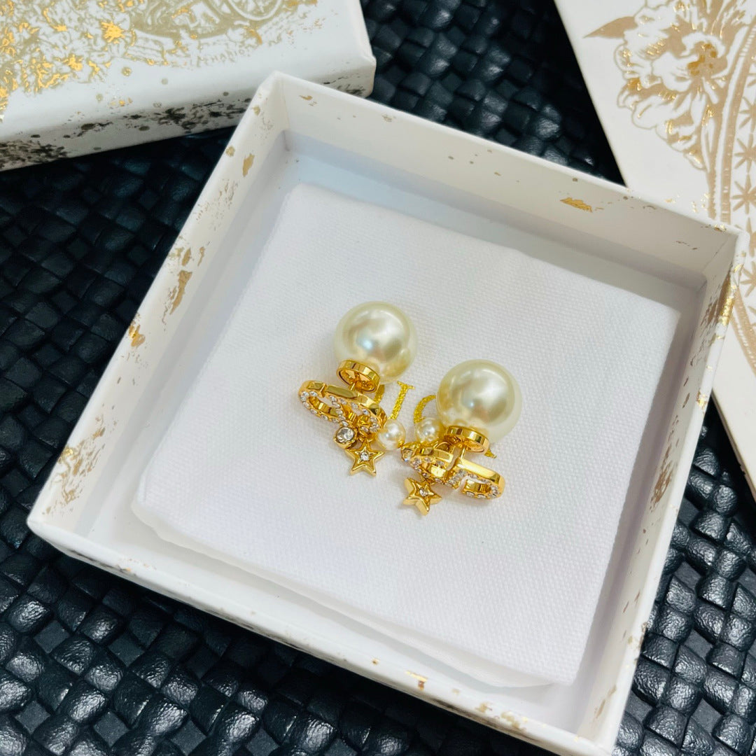 gold metal letter Drop Earrings for women - alternate angle view 4