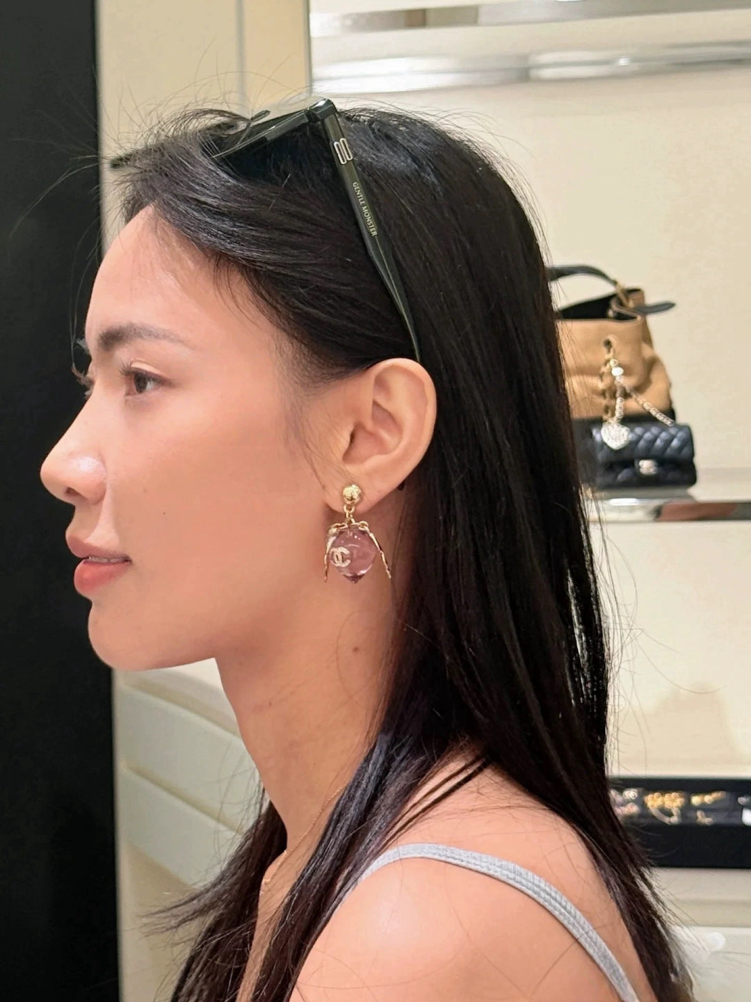 teal leather elegant Drop Earrings for women - product detail view