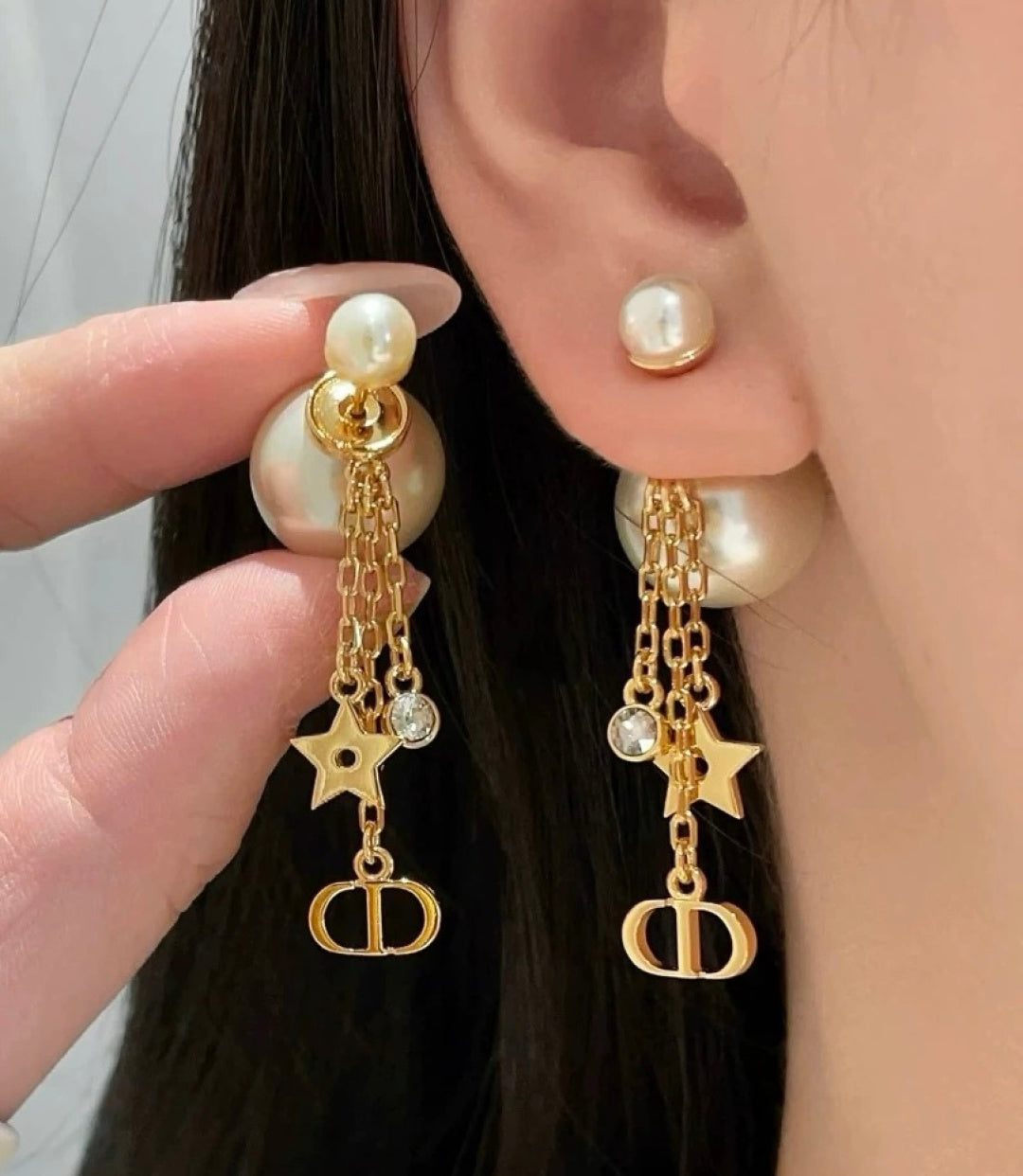 gold metal letter Drop Earrings for women - product detail view