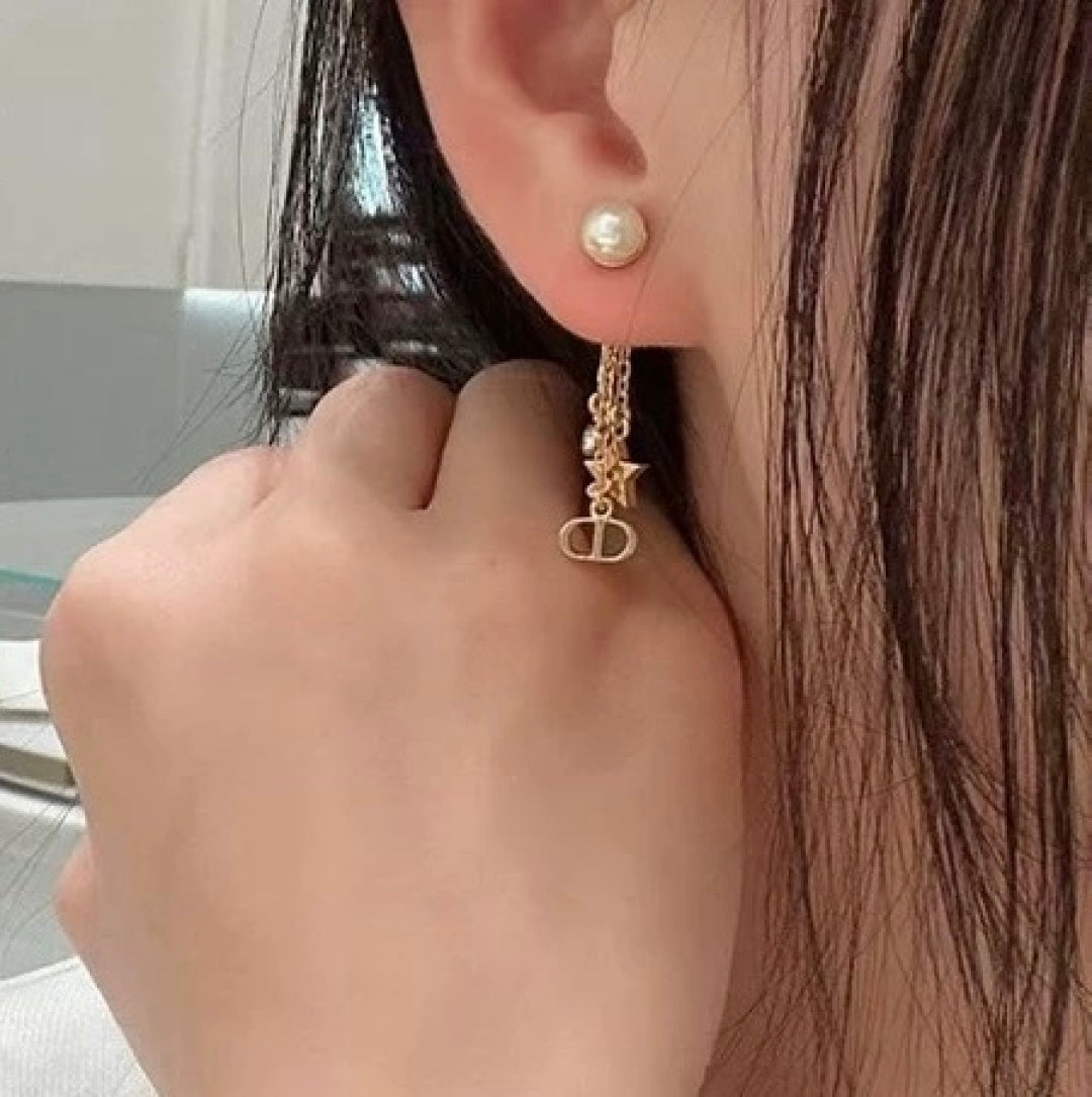 gold metal letter Drop Earrings for women - alternate angle view 5