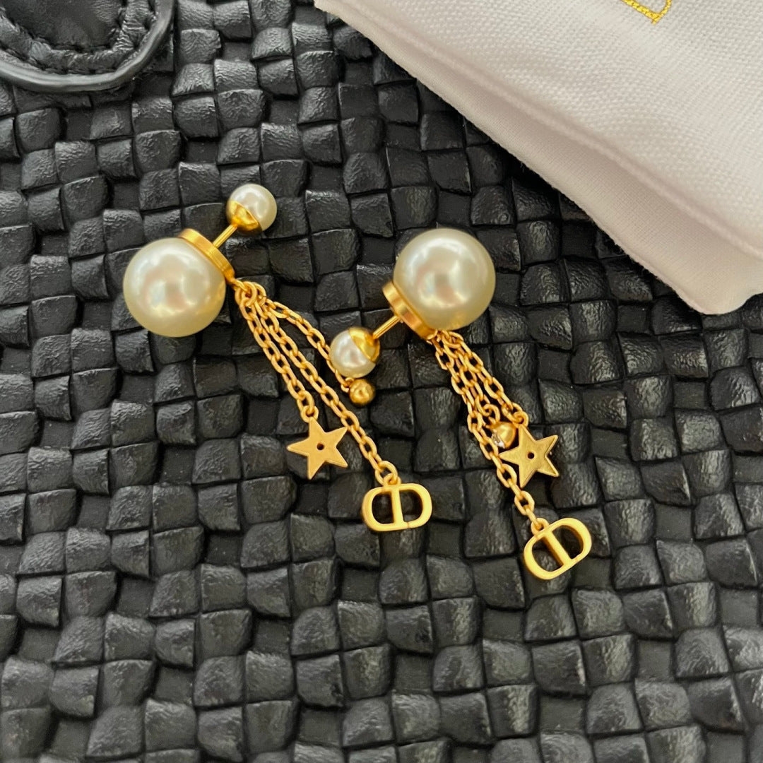 gold metal letter Drop Earrings for women - alternate angle view 2