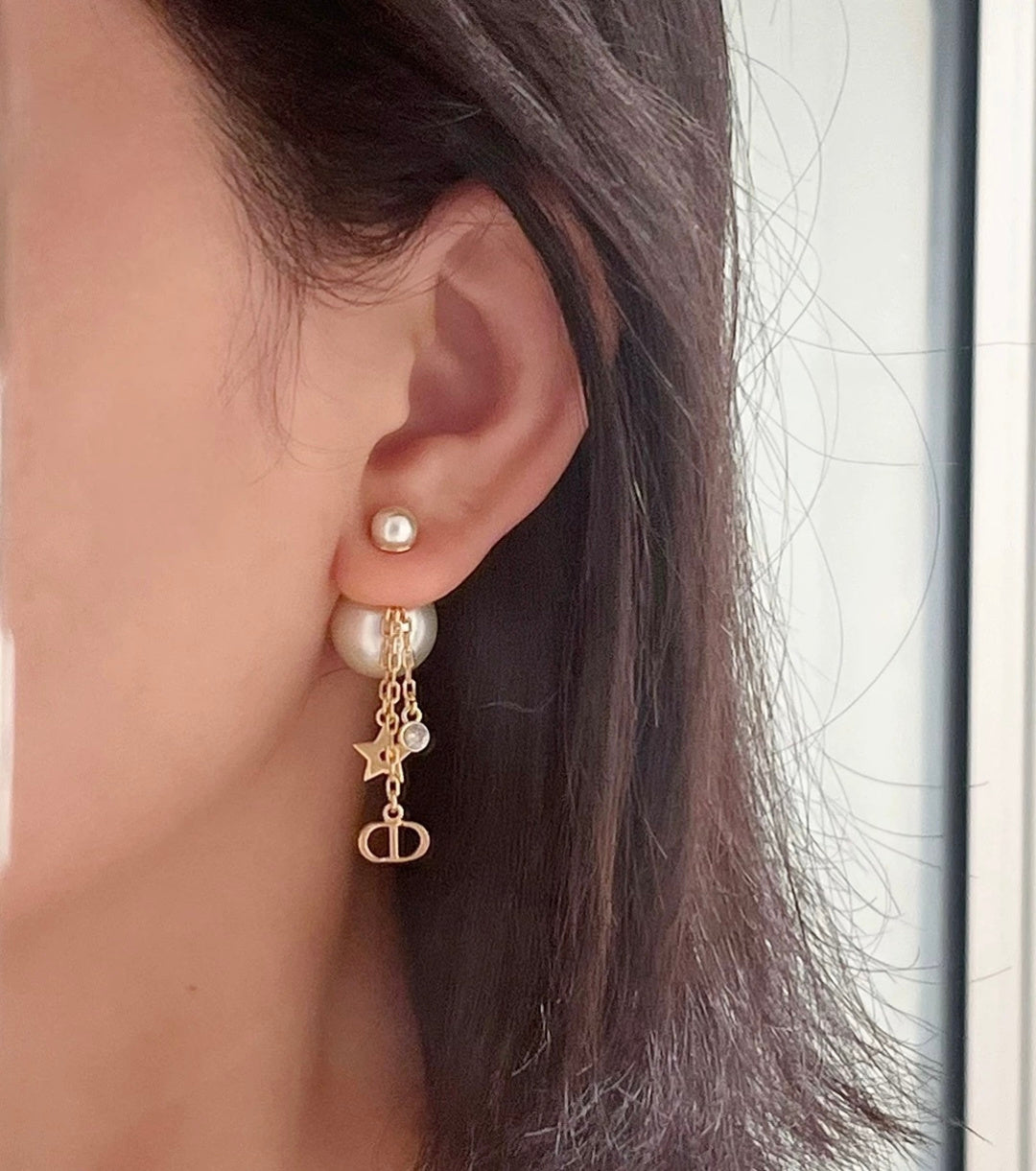 gold metal letter Drop Earrings for women - alternate angle view 4
