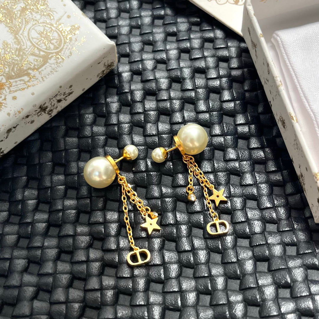 gold metal letter Drop Earrings for women - alternate angle view 3