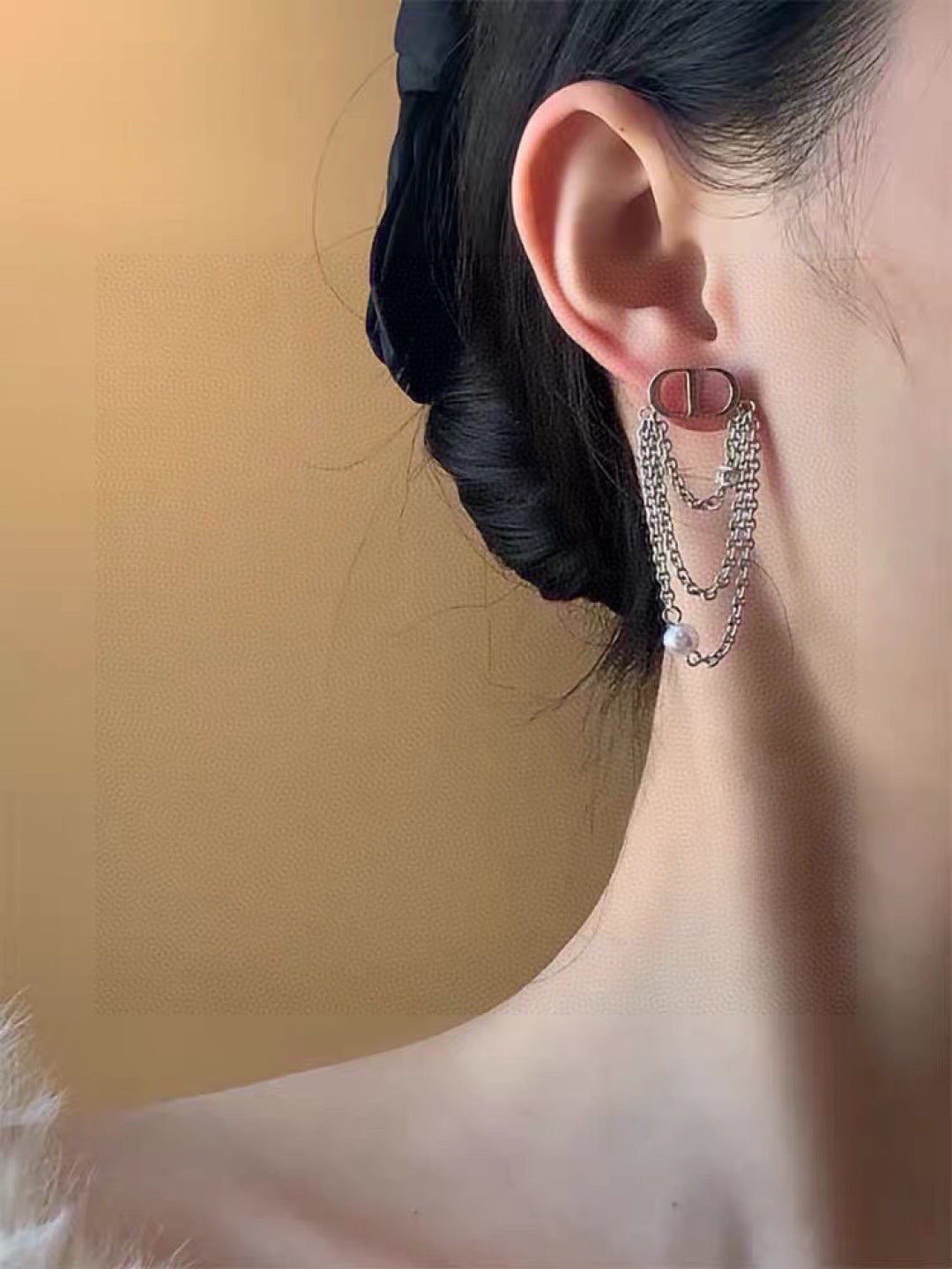 gold metal letter Drop Earrings for women - alternate angle view 3