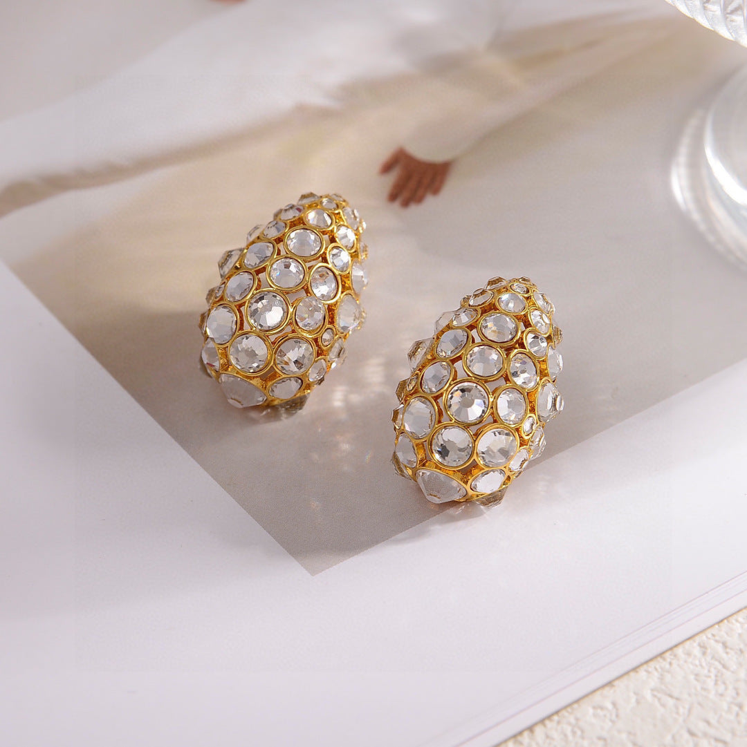 gold minimalist Stud Earrings for women - alternate angle view 3
