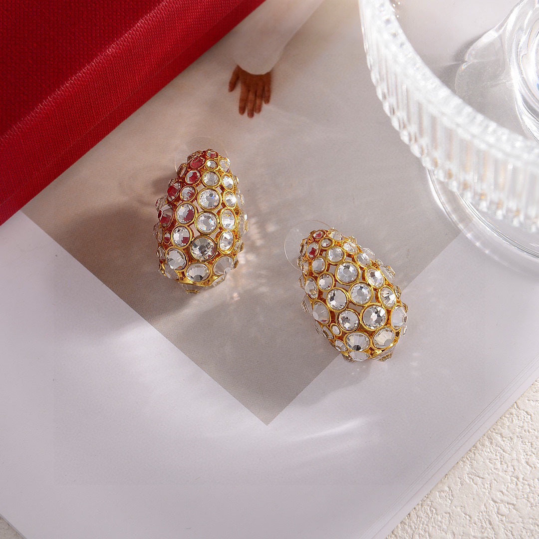gold minimalist Stud Earrings for women - alternate angle view 2