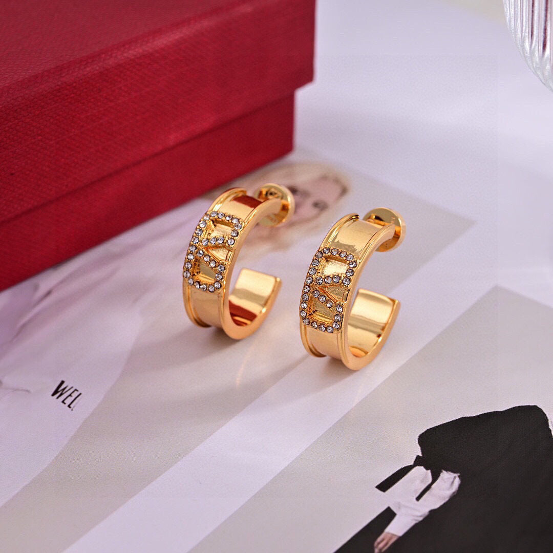 gold minimalist Drop Earrings for women - alternate angle view 2