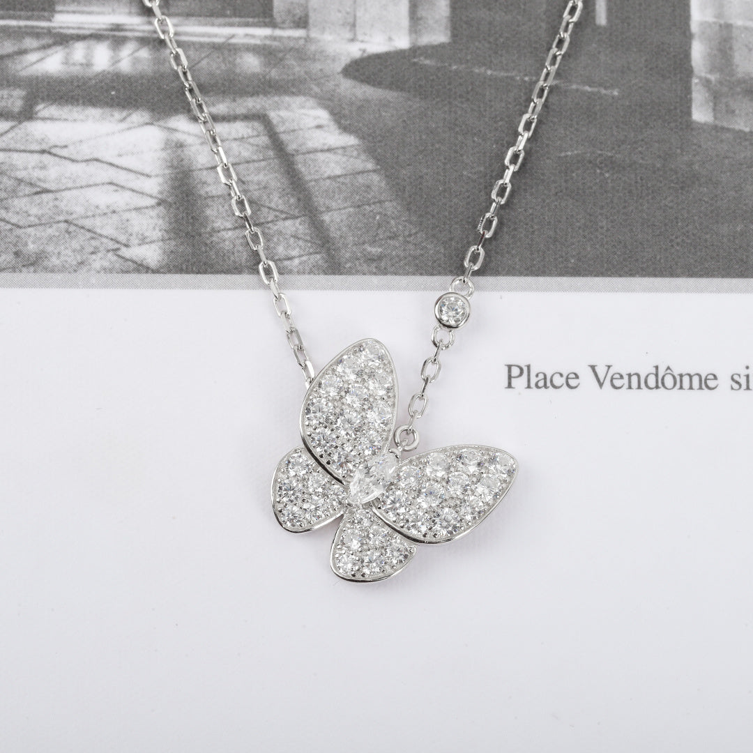 gold cubic zirconia butterfly Necklace for women - alternate angle view 3