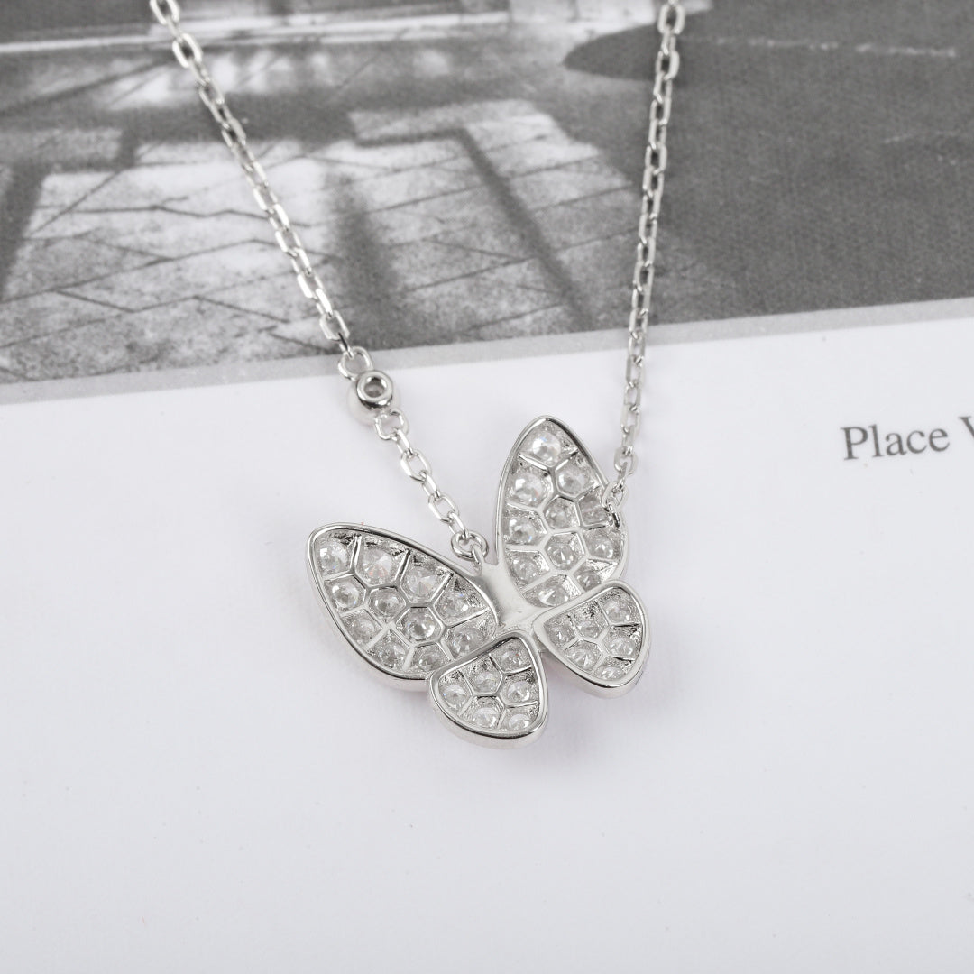 gold cubic zirconia butterfly Necklace for women - alternate angle view 4