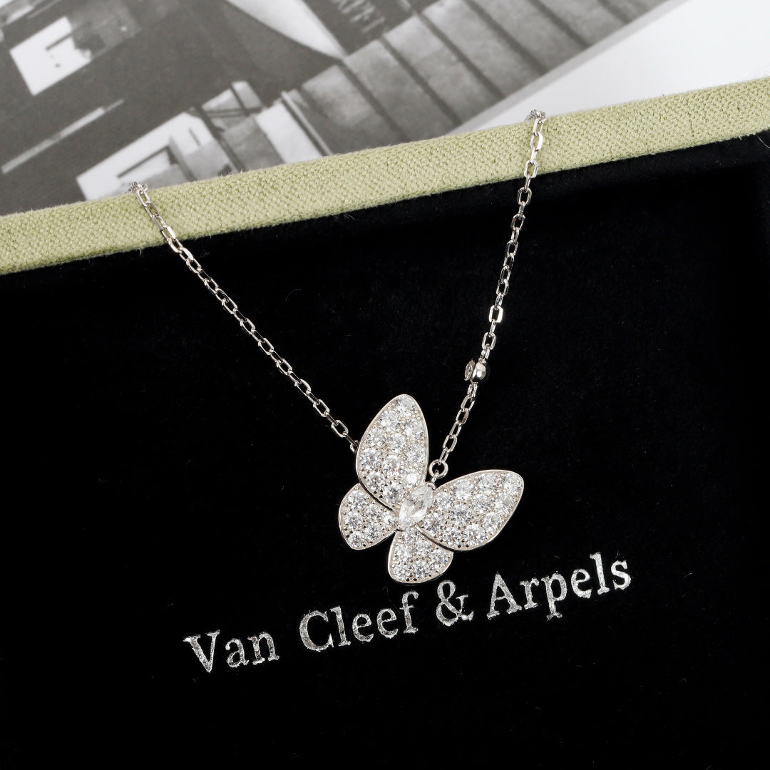 gold cubic zirconia butterfly Necklace for women - product detail view