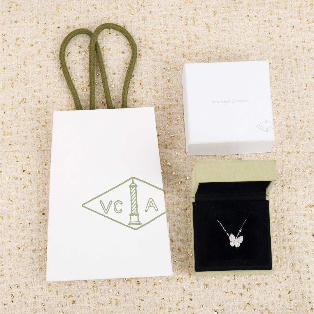 gold cubic zirconia butterfly Necklace for women - alternate angle view 2