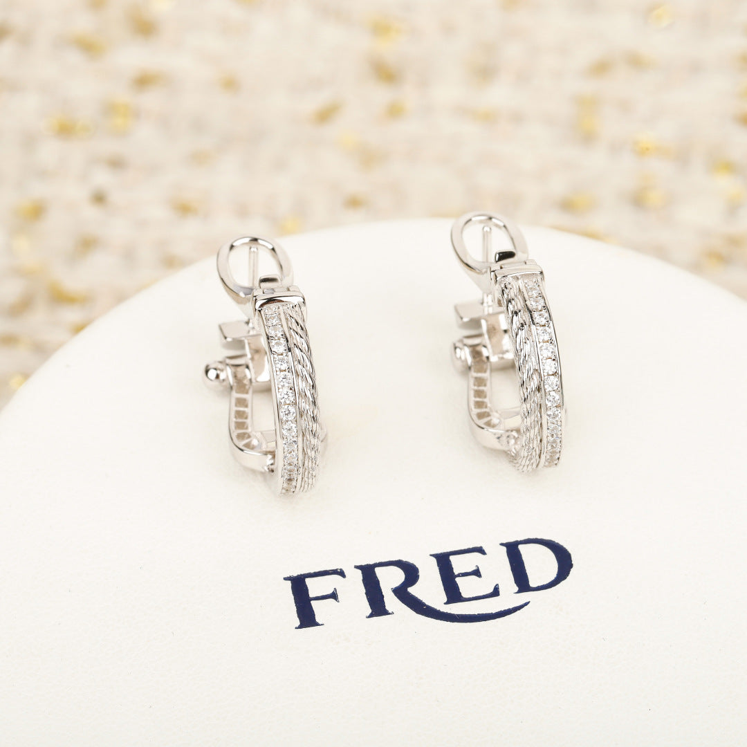 gold 925 sterling silver horseshoe Drop Earrings for women - alternate angle view 5
