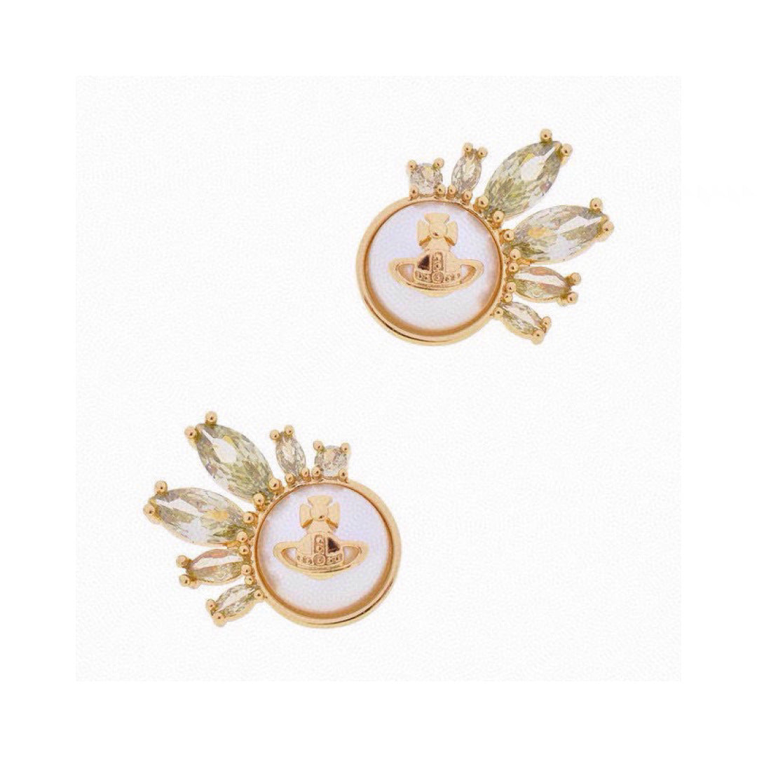 teal leather elegant Stud Earrings for women - alternate angle view 2