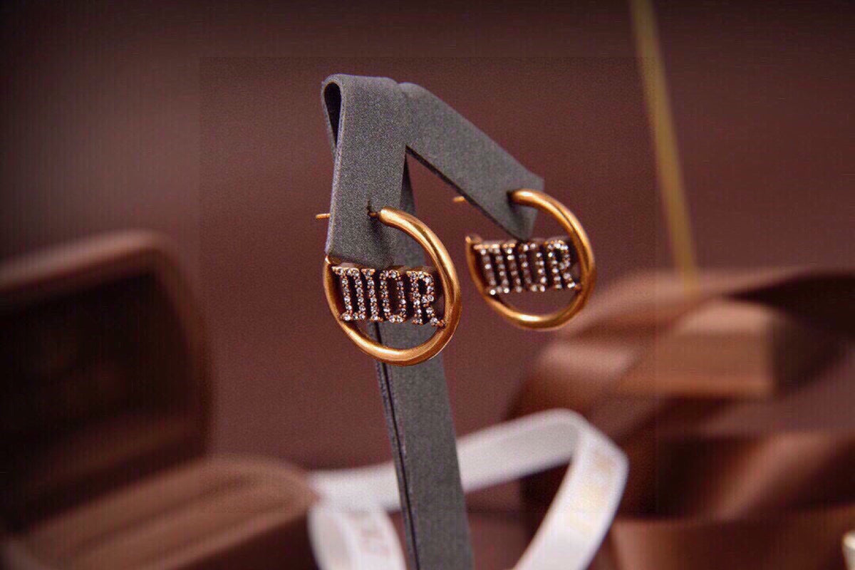 yellow brass letter Stud Earrings for women - alternate angle view 5