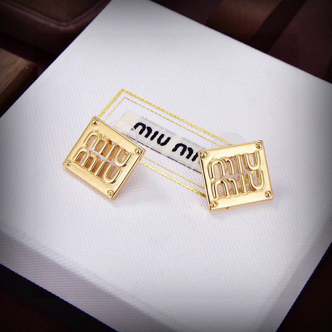 yellow brass letter Stud Earrings for women - alternate angle view 3