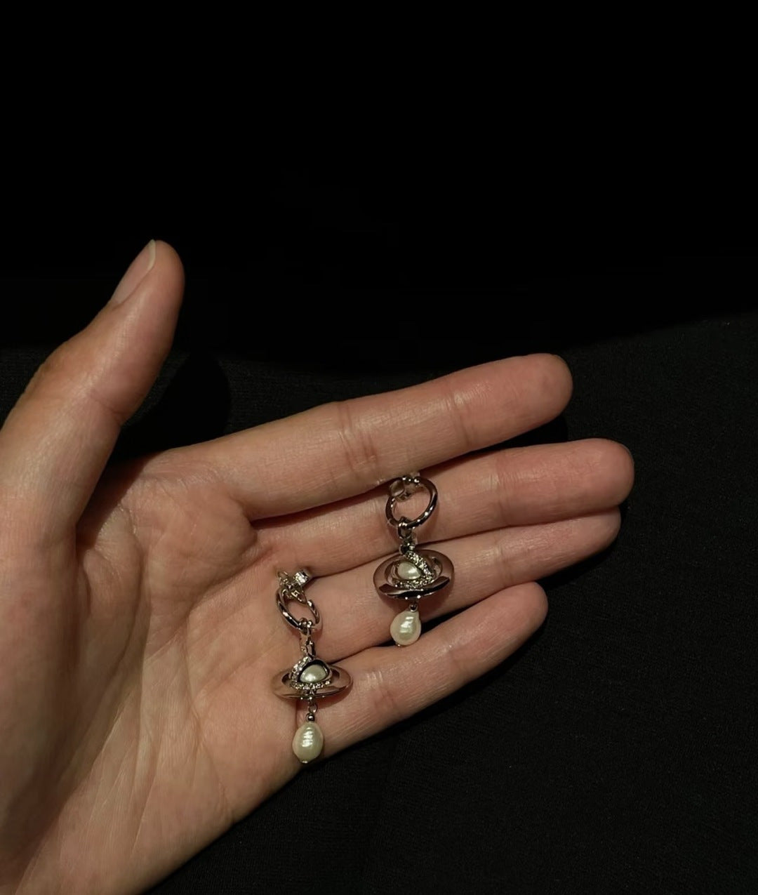 pink punk Drop Earrings for women - alternate angle view 2