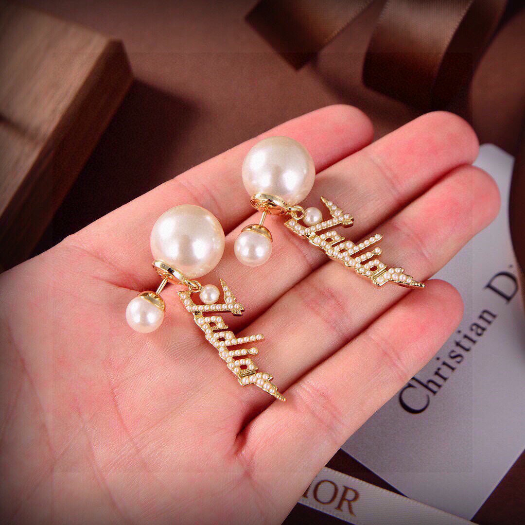 yellow brass letter Drop Earrings for women - product detail view