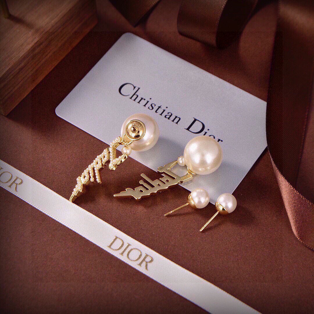 yellow brass letter Drop Earrings for women - alternate angle view 4