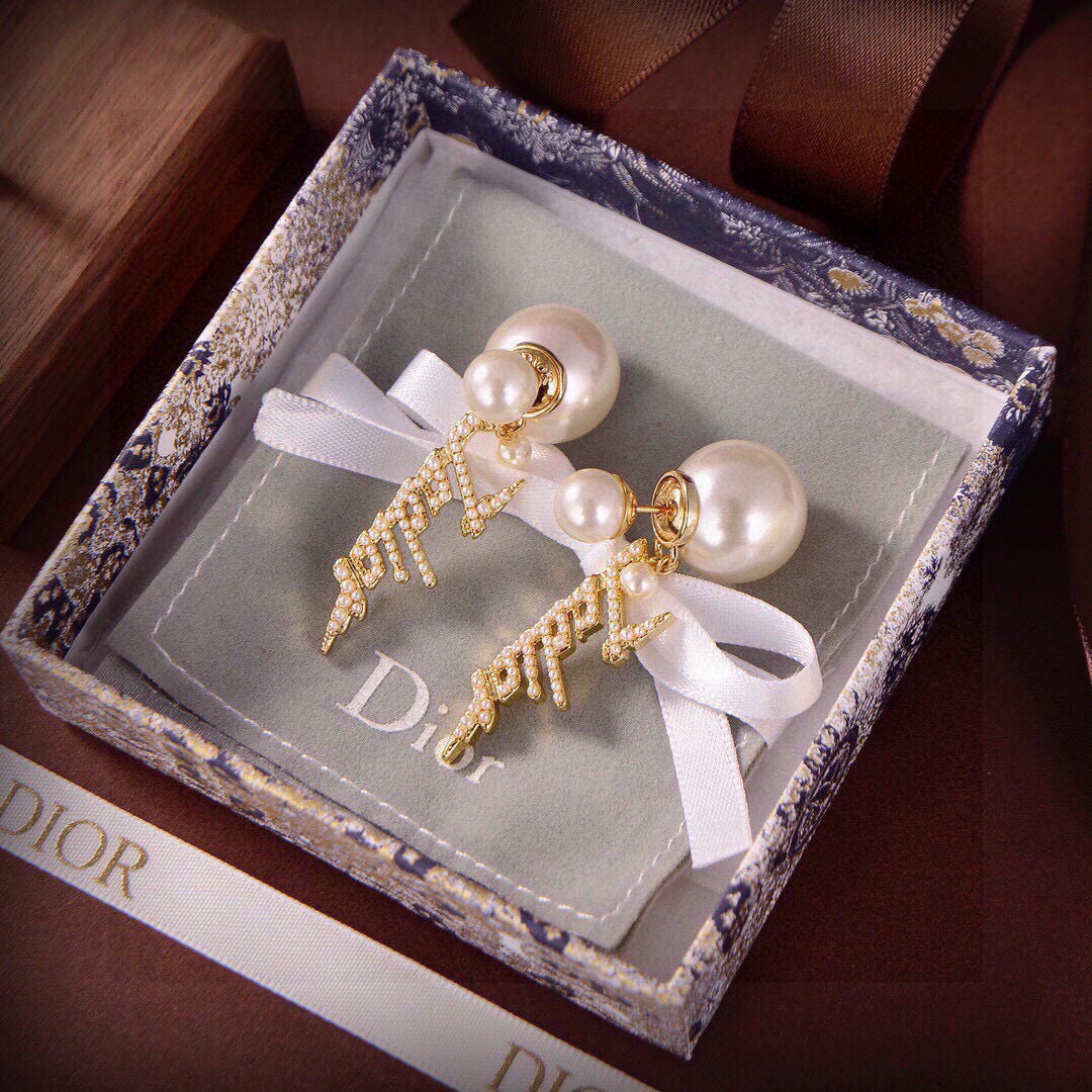 yellow brass letter Drop Earrings for women - alternate angle view 6
