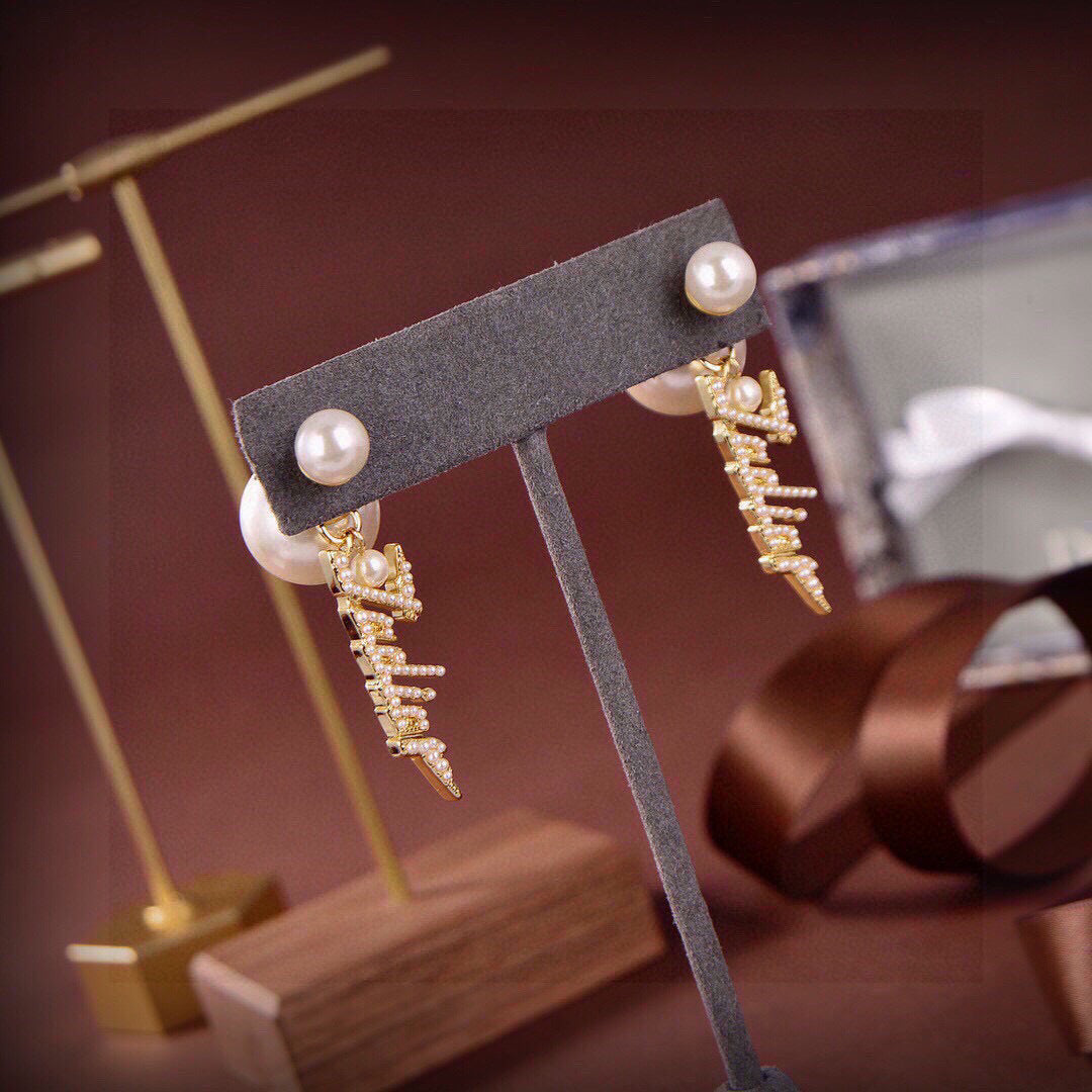yellow brass letter Drop Earrings for women - alternate angle view 3